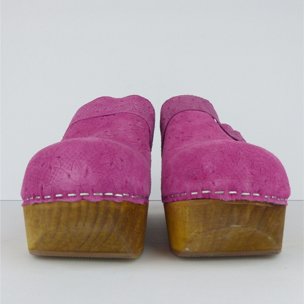 Sanita Platform Mule Clogs Womens 8-8.5 US 39 Pink Floral Suede Boho Sweden - Picture 7 of 16